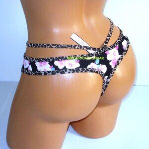 Victoria's Secret Cotton Strappy Thong Panty Rose Floral Leopard Size S
